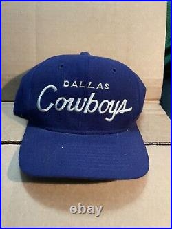 Dallas Cowboys Snapback Sports Specialties Script 100% Wool Hat NFL Vintage Blue