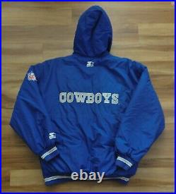 Dallas Cowboys Starter Heavy Parka Jacket Blue Quilted Lining Hood Men L