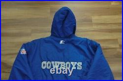 Dallas Cowboys Starter Heavy Parka Jacket Blue Quilted Lining Hood Men L