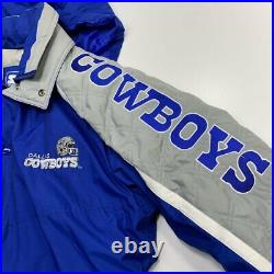 Dallas Cowboys Starter Parka Coat Medium NFL Football Hood Spellout Zip Blue