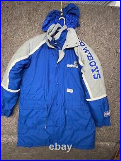 Dallas Cowboys Starter Parka Coat NFL Football Hood Spellout Blue Size L
