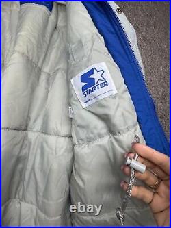Dallas Cowboys Starter Parka Coat NFL Football Hood Spellout Blue Size L
