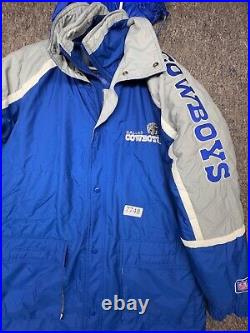 Dallas Cowboys Starter Parka Coat NFL Football Hood Spellout Blue Size L