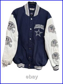 Dallas Cowboys Super Bowl Champs Commemorative Patch Button Jacket Blue Sz Large