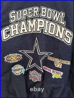 Dallas Cowboys Super Bowl Champs Commemorative Patch Button Jacket Blue Sz Large