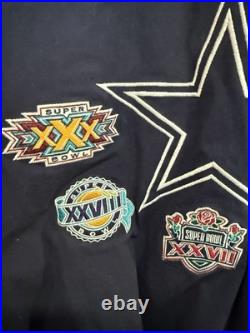 Dallas Cowboys Super Bowl Champs Commemorative Patch Button Jacket Blue Sz Large Dallas Cowboys Super Bowl Champs Commemorative Patch Button Jacket Blue Sz Large