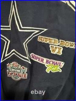 Dallas Cowboys Super Bowl Champs Commemorative Patch Button Jacket Blue Sz Large