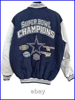 Dallas Cowboys Super Bowl Champs Commemorative Patch Button Jacket Blue Sz Large