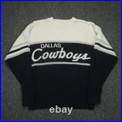Dallas Cowboys Sweater Men Large Blue White Pro Elite Knit Pullover Crew VTG USA