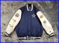 Dallas Cowboys Varsity Jacket Men's 3XL Blue 5x NFL Super Bowl Champs Lined