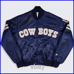 Dallas Cowboys Vintage 80s Starter Satin Bomber Jacket Navy Blue Color Coat