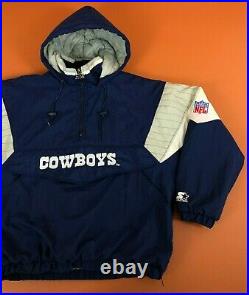 Dallas Cowboys Vintage Starter Medium ¼ Zip Anorak Hooded Puffer Coat NFL Jacket