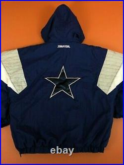 Dallas Cowboys Vintage Starter Medium ¼ Zip Anorak Hooded Puffer Coat NFL Jacket
