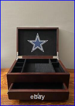 Danbury Mint NFL Dallas Cowboys Football Wood Jewelry Trinket Chest Valet Box