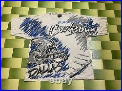 Distressed Vintage 1994 NFL Dallas Cowboys All Over Print T-Shirt 2 Sided XXL