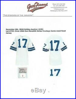 Don Meredith #17 Game Used 1966 Dallas Cowboys Jersey Grey Flannel Authenticated