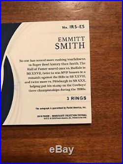 Emmitt Smith 2019 Immaculate 3 Rings On Card Auto IRS-ES Dallas Cowboys 3/3 HOF