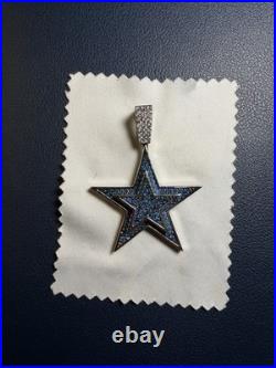 GLD NFL Dallas Cowboys Star Pendant Blue CZ White Gold Tone Iced Out With Box