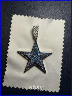 GLD NFL Dallas Cowboys Star Pendant Blue CZ White Gold Tone Iced Out With Box