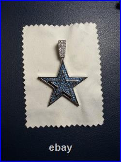 GLD NFL Dallas Cowboys Star Pendant Blue CZ White Gold Tone Iced Out With Box