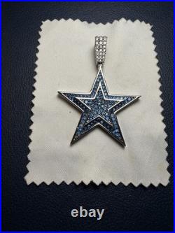 GLD NFL Dallas Cowboys Star Pendant Blue CZ White Gold Tone Iced Out With Box