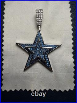 GLD NFL Dallas Cowboys Star Pendant Blue CZ White Gold Tone Iced Out With Box