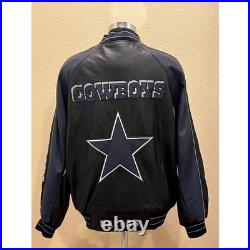 G-III Dallas Cowboys NFL Varsity Leather Jacket Mens L Full Zip Embroidered Logo