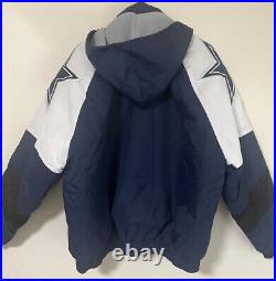 Men's Vintage 90s Logo Athletic Dallas Cowboys Black Blue Hooded Puffer Jacket M