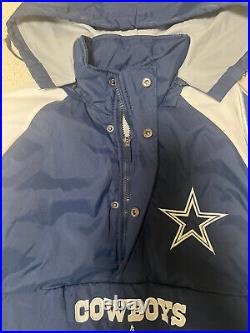 Men's Vintage 90s Logo Athletic Dallas Cowboys Black Blue Hooded Puffer Jacket M