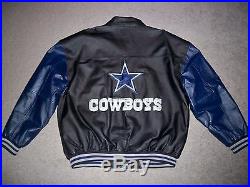Mens Vintage 90's GAME DAY DALLAS COWBOYS Varsity Leather Jacket L BLACK & BLUE