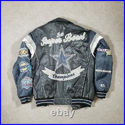 NFL Dallas Cowboys Jacket Mens Medium Blue Leather 5x Super Bowl Champions