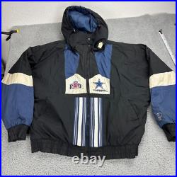 Pro Player Dallas Cowboys Mens Black Blue Reversible Jacket Size L Vintage