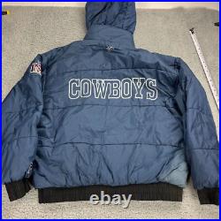 Pro Player Dallas Cowboys Mens Black Blue Reversible Jacket Size L Vintage
