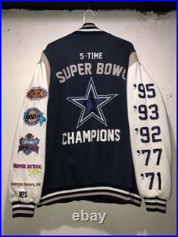 RARE DALLAS COWBOYS NFL 5X SUPERBOWL CHAMPIONS Letterman Varsity Jacket Coat 3XL