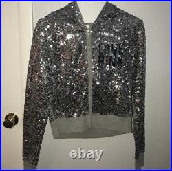 RARE Victoria Secret Pink Dallas Cowboys MVP NFL Hoodie Jacket XS Sequin Silver