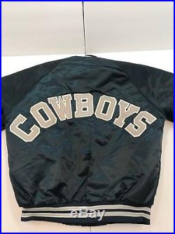 RARE Vintage Dallas Cowboys Chalk Line Mens NFL Snap Satin Jacket Sz Lg Football