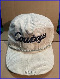 RARE Vintage Dallas Cowboys Script Corduroy Strapback Hat Cap Cowboys
