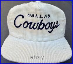 RARE Vtg WHITE Dallas Cowboys Sports Specialties Script Hat The Cord Corduroy