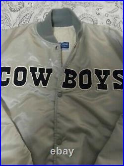 Rare Vintage 90s Starter Dallas Cowboys Silver Satin Bomber Jacket Mens XL