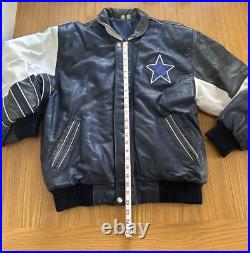 Rare Vintage Dallas Cowboys Leather Jacket Size Medium Blue White