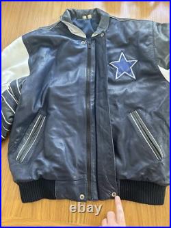 Rare Vintage Dallas Cowboys Leather Jacket Size Medium Blue White