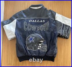 Rare Vintage Dallas Cowboys Leather Jacket Size Medium Blue White