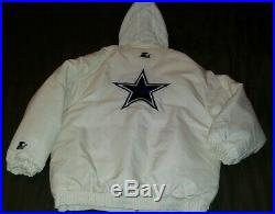 Rare Vintage Dallas Cowboys White Starter Jacket Mens XL Complete With Hood