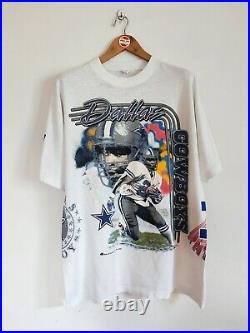 Rare Vintage Emmitt Smith Dallas Cowboy 1992 All-Overprint T-shirt NFL AOP