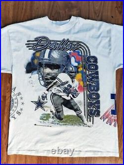 Rare Vintage Emmitt Smith Dallas Cowboy 1992 All-Overprint T-shirt NFL AOP