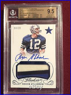 Roger Staubach 2015 Flawless Blue Great Patches Game Used Auto 4/20 BGS 9.5/10
