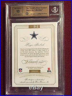 Roger Staubach 2015 Flawless Blue Great Patches Game Used Auto 4/20 BGS 9.5/10