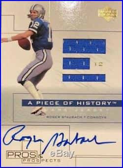 Roger Staubach On Card Autograph And Game Used Jersey 2001 Ud Pros And Prospects