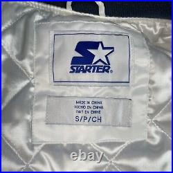S STARTER DALLAS COWBOYS SATIN Star Logo Full-Snap Jacket White Navy DS Rare