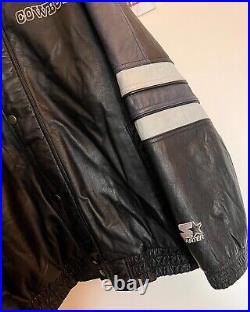 Starter Dallas Cowboys Leather Jacket Black w Blue &Grey